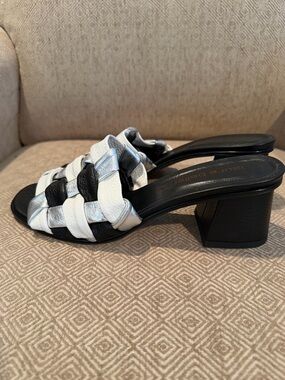 Laura Bellariva Black and Silver Braided Leather Mule Heel- s 40